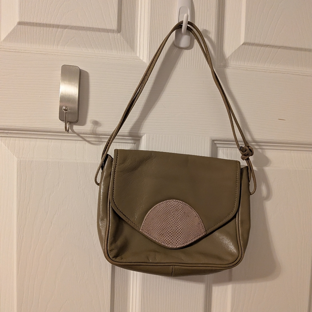 Italian Leather Grey Women's Shoulder Bag with Taupe Accent